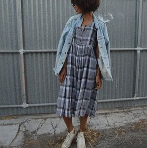 Vintage plaid sleeveless cotton maxi dress